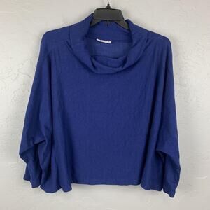 Bryn Walker Pullover Womens Large Blue Bamboo Organic Cotton Cowl Neck USA